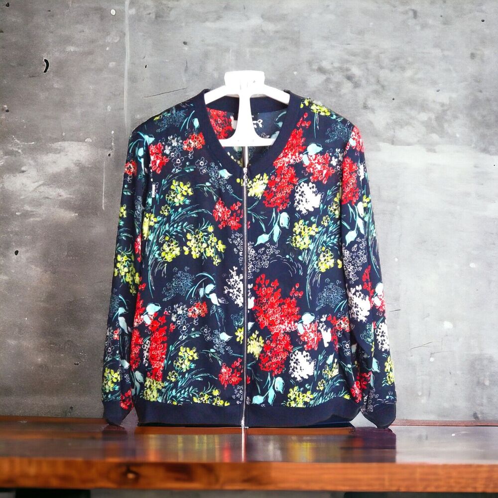 Nue Options Women’s Size 1X Zip Boho Floral Bomber Jacket – Lightweight, Casual
